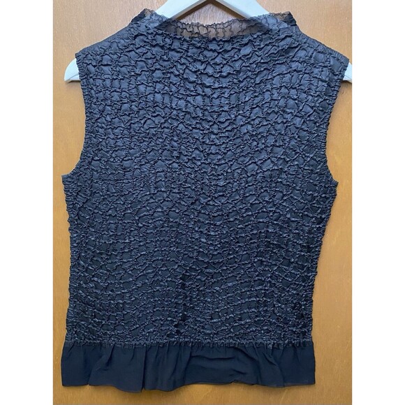 LOU NARDI SHANGHAI Blouse Sleeveless Stretch Lightweight Crinkle Womens L Black - Picture 4 of 9